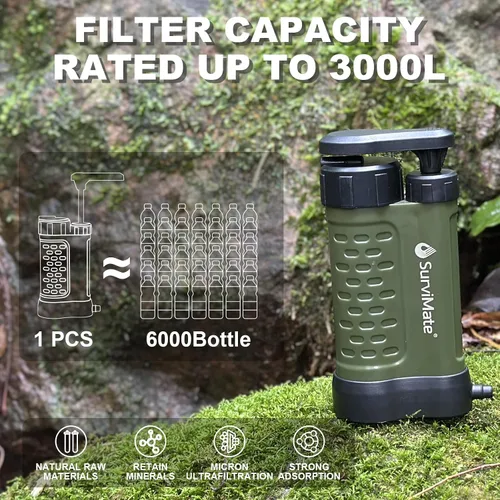 Vista 3 de SurviMate Bomba de supervivencia del purificador de agua,Sistema purificador de agua de 5 etapas de 0.01 micrones,Bomba de mano Filtro de agua