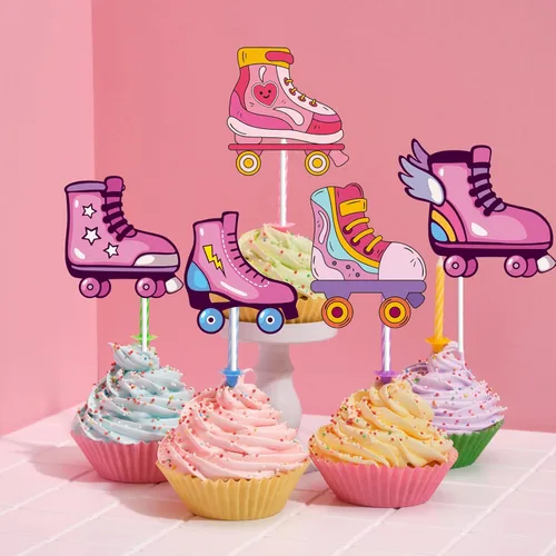 Vista 3 de 36 piezas de patines de postre para cupcakes, suministros de fiesta, decoración de fiesta de cumpleaños para niños y niñas, decoración de fiesta
