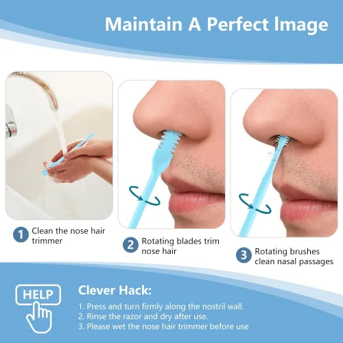 Vista 5 de Cortador de pelo nasal 2 en 1, recortador manual de doble cara con cepillo, cuchillo de nariz giratorio de 360° para hombres y mujeres, herramienta