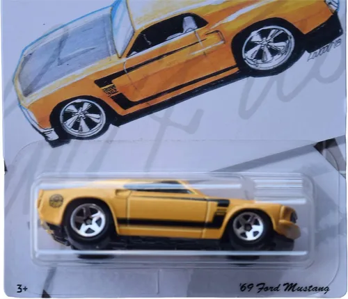 Vista 2 de Hot Wheels Mustang 4/10 '69 [amarillo], 50 aniversario de Larry Wood