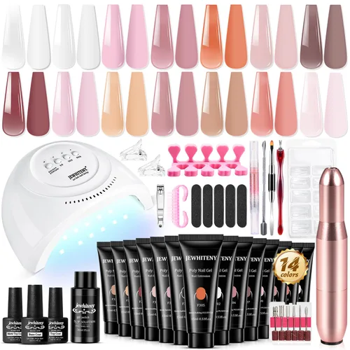 Vista 14 de JEWHITENY Kit de uñas de gel de 14 colores, kit de esmalte de uñas de gel de 27 colores con luz UV todo en uno, kit de iniciación de arte de uñas