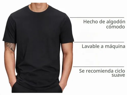 Vista 3 de Camiseta de cuello redondo Gap para hombre, mangas cortas, estilo casual Negro