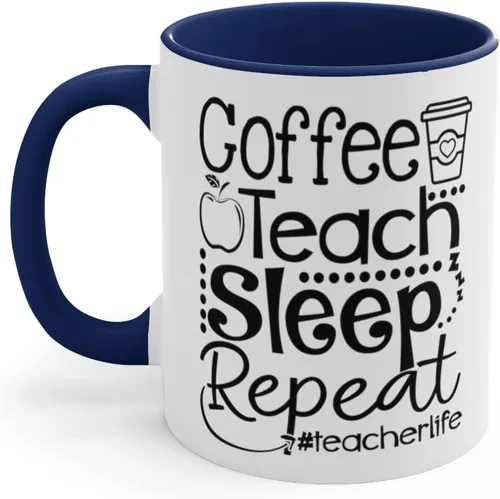Vista 8 de Teacher Gift, Coffee Teach Sleep Repeat Coffee Mug, Teacher Life, Gift for Teachers, Teacher Appreciation (11 oz All White)