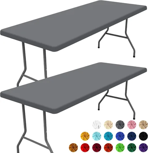 Vista 11 de Moosfor Paquete de 2 manteles rectangulares de elastano de 4 pies, elásticos y ajustables para pícnic, cubierta de mesa de patio elástica y lavable