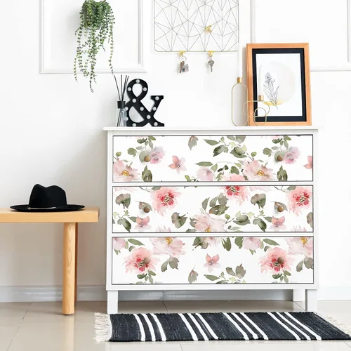 Vista 7 de VEELIKE Papel tapiz floral rosa suave de 17.7 x 118 pulgadas, papel de contacto floral de peonías vintage para paredes, armarios, estantes