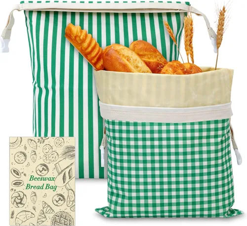 Vista 8 de Augshy Paquete de 2 bolsas de pan de cera de abeja para pan casero de 17 x 13 pulgadas, bolsas de pan reutilizables de masa madre con asa