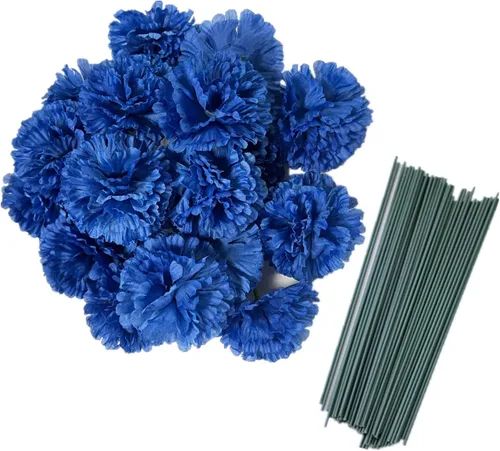 Vista 2 de Rikyo Juego de 50 cabezas de flores de clavel de seda artificial con tallos, rellenos de jarrón para decoración del hogar, fiesta, cumpleaños Champán