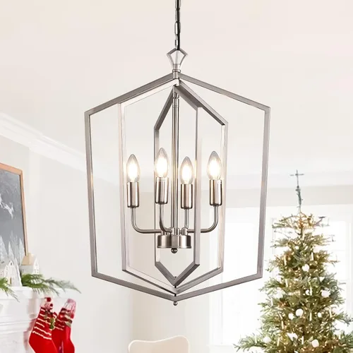Vista 13 de WJShome Lámpara Colgante de Linterna de 12 Luces, Candelabros de Vestíbulo para Techos Altos, para Entrada, Vestíbulo, Isla de Cocina, Comedor, Sala