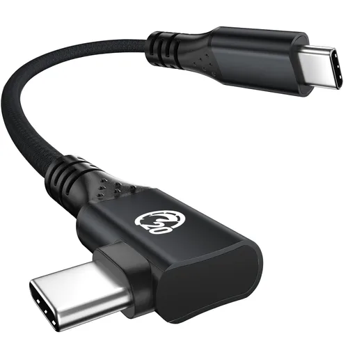 Vista 8 de Cable USB C de ángulo recto de 1 pie, 12 pulgadas 240 W corto USBC a USBC Gris