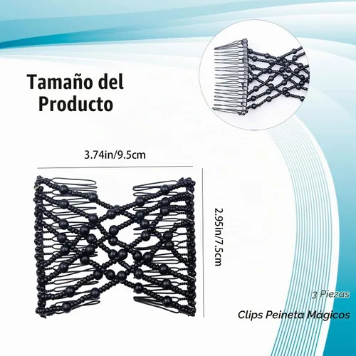 Vista 3 de 3 piezas de peine elástico mágico para el cabello, doble peine elástico, horquillas para mujeres, horquillas con cuentas, niñas, peinado vintage