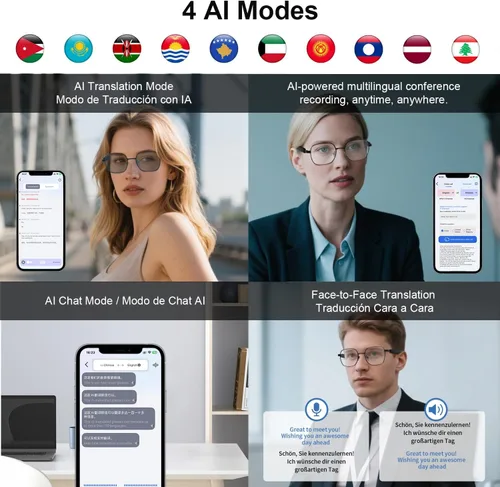Vista 7 de Lentes inteligentes AI para mujeres y hombres, lentes fotocrómicas, traducción en tiempo real a través de la aplicación, compatibles con más de 160