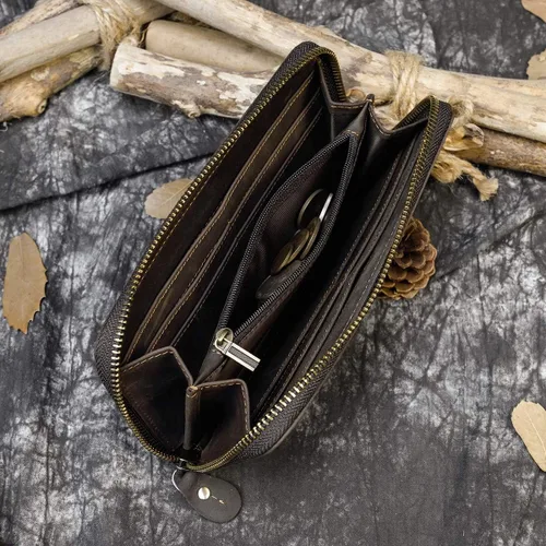 Vista 3 de LUUFAN Billetera larga de cuero genuino para hombre, cartera plegable grabada