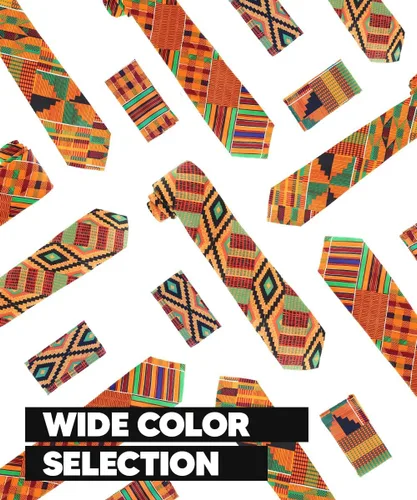 Vista 33 de Juego de corbata Kente con estampado africano y animal y pañuelo de bolsillo a juego