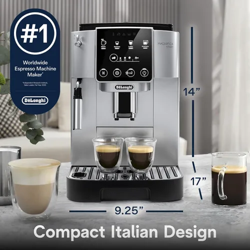 Vista 2 de De'Longhi Magnifica Start - Máquina de café espresso automática con espumador de leche manual y molinillo integrado, 3 recetas de un solo toque