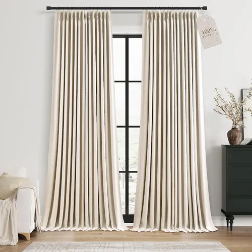 Vista 36 de Nanspring Cortinas plisadas de lino 100% opacas de 96 pulgadas de largo Natural