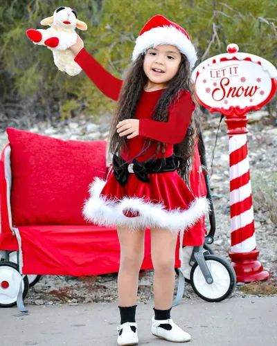 Vista 2 de woshilaocai Vestido de Navidad para niñas pequeñas, vestido de terciopelo con lazo de Papá Noel con sombrero, vestidos de fiesta para fotos