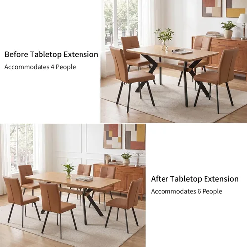 Vista 6 de HIPIHOM Mesa de comedor extensible de roble de 55-71" para cocina Mesa de roble