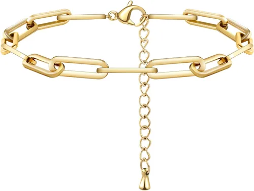 Vista 3 de Pulseras de oro con inicial para mujer, delicadas pulseras de oro de 14 quilates, con cadena de clip y letra inicial, 26 cuentas de disco