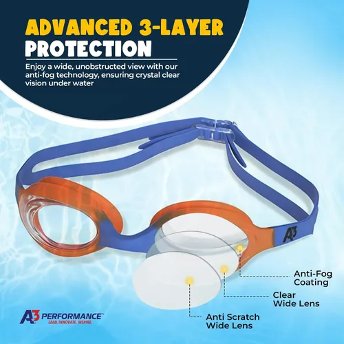 Vista 2 de A3 Flex Youth Swim Goggles 3-10 Leak-Free & Comfortable Kids Swim Goggles Easy Adjust Split Head Straps