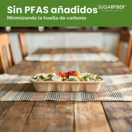Vista 5 de 100 unidades Harvest Pack 22 oz Bandejas de comida compostables, 21.56 cm x 16.38 cm x 3.3 cm Contenedor de comida desechable LIBRE de PFAS, platos