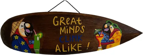 Vista 2 de Cartel de madera Tiki Bar Beber Cóctel Tropical PARROTHEAD Tabla de surf pintado a mano - Marca OMA