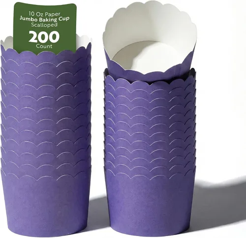 Vista 41 de Restaurantware Paquete de 200 moldes de papel para cupcakes de 3.38 onzas, resistentes a la grasa, festoneados para horno, elegantes tazas