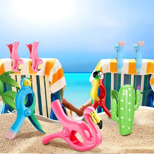 Vista 4 de Sieral 8 clips para toallas de playa, pinzas para sillas de playa, loro flamenco, soportes para toallas de alta resistencia, alfileres de ropa