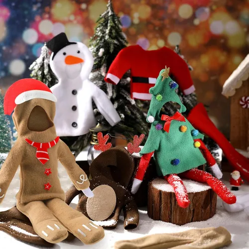 Vista 5 de HooLing Juego de 5 accesorios para muñecas, ropa de disfraz de Navidad, Papá Noel, alce, muñeco de nieve, pan de jengibre, árbol de Navidad, ropa
