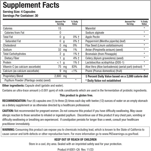 Vista 2 de BIOTICS RESEARCH Colon Plus Caps - Cápsula de fibra, salud digestiva, soluble, fibra insoluble, laxante, alivia el estreñimiento, regularidad, salud