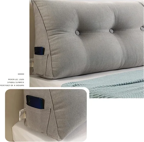 Vista 4 de Cojín de cama de lectura Queen – Almohada triangular de cuña para cabecero, soporte de posicionamiento trasero, relleno extra y funda extraíble