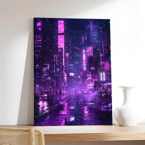 Vista 7 de XAHOR Póster de pared futurista retro neón – Lienzo de paisaje nocturno Cyberpunk – Impresión de arte digital para el hogar moderno, póster