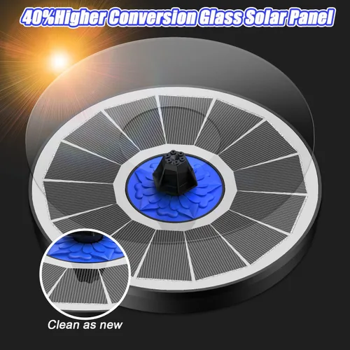 Vista 4 de SZMP Fuente solar de 3.5 W/4 W con batería de 4000 mAh, boquillas 7 en 1, 4 tubos fijos, luces LED, función de agua al aire libre para jardín