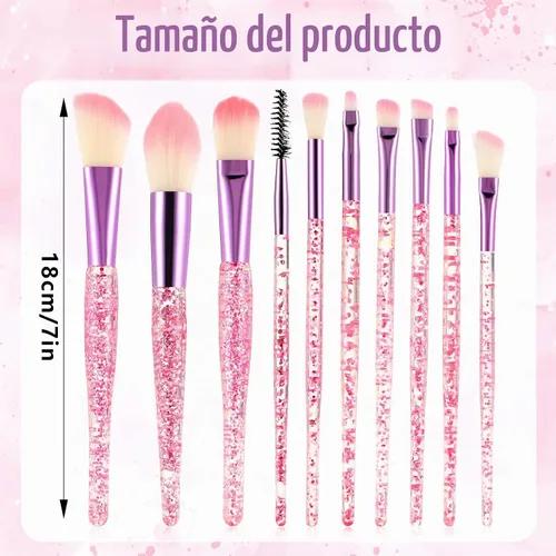 Vista 2 de WLLHYF Juego de 10 brochas de maquillaje de cristal con brillantina, corrector de base profesional, delineador de ojos, delineador de ojos, rubor