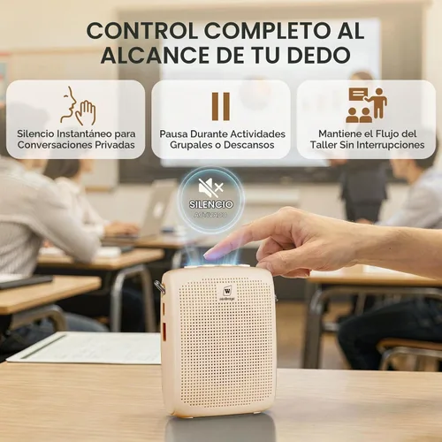 Vista 6 de WinBridge - Amplificador de voz Bluetooth - Micrófono inalámbrico de 15 W, sistema PA portátil para aula/ancianos, altavoz y micrófono para Beige