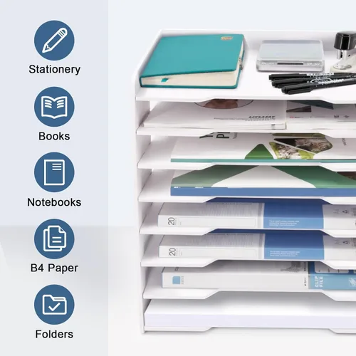 Vista 4 de SONGWAY Organizador de archivos grande para escritorio, soporte de almacenamiento de papel de tamaño legal de 8 niveles, clasificador de archivos