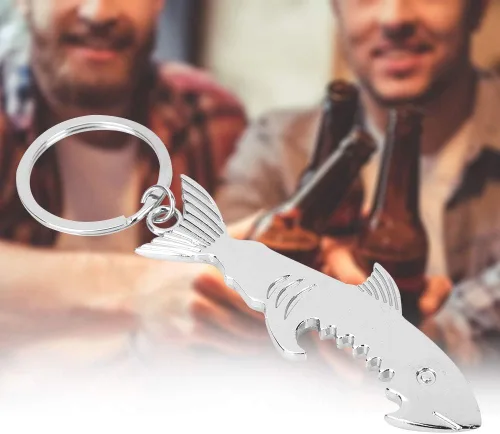 Vista 5 de Abrebotellas con llave, abrebotellas de metal en forma de pez, para regalos de fiesta de boda y llaveros