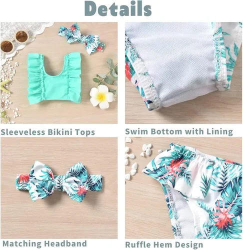 Vista 4 de Aalizzwell Traje de baño de bikini para bebé niña con diadema