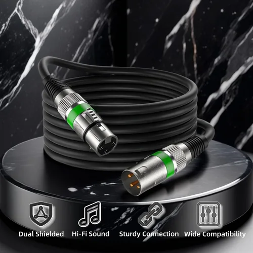 Vista 4 de XLR Cables - Paquete de 6 cables XLR macho a hembra con 3 pines chapados en oro, cable de micrófono corto blindado equilibrado para mezclador