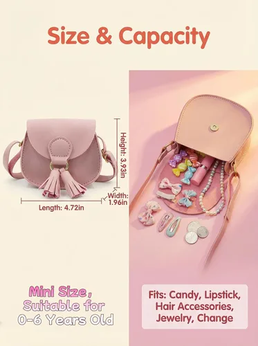 Vista 3 de JUMISEE Mini bolso bandolera con borla para niños y niñas pequeños