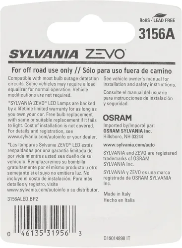 Vista 2 de Sylvania Zevo 3156 Bombilla LED (2 unidades), color rojo, Ambar