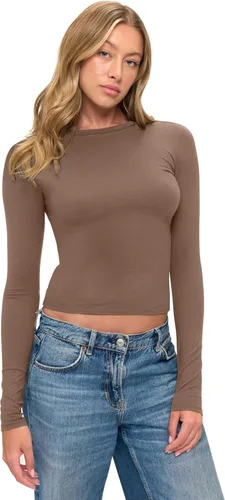Vista 20 de Natural Uniforms Camiseta Baby Tee Crop Top de Manga Larga Y2K Súper Suave y Súper Elástica para Mujeres Blanco