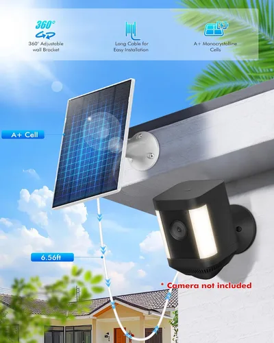 Vista 7 de KEPEAK Panel Solar para Cámara Ring al Aire Libre, Cargador Solar Pequeño de 5V con Tipo C o Micro USB, Solo para Batería de Cámara Stick Up Cam