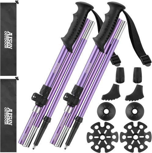 Vista 10 de AISUNOURDOOR Bastones de senderismo ajustables y ligeros, bastones de aluminio plegables para viajes, senderismo o caminatas para mujeres y niños