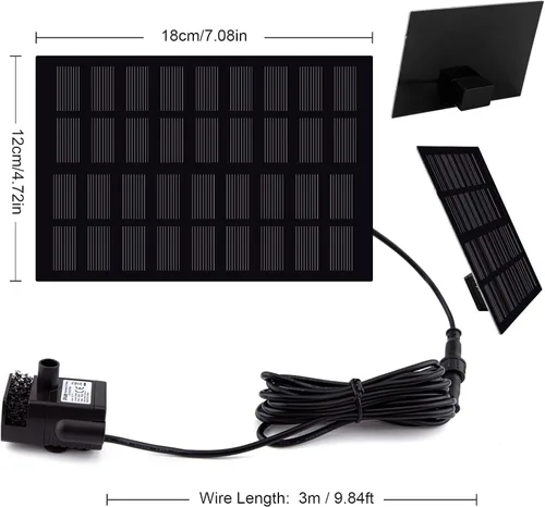 Vista 10 de Kit de bomba de fuente solar con panel solar separado, bomba de agua solar mejorada de 1.8 W con cable de 3 M de largo y 4 boquillas Fuente de agua