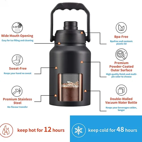 Vista 4 de Botella de agua de 64 onzas grabadas personalizadas con asa, botella de agua personalizada con nombre, botella de agua de acero inoxidable, boca