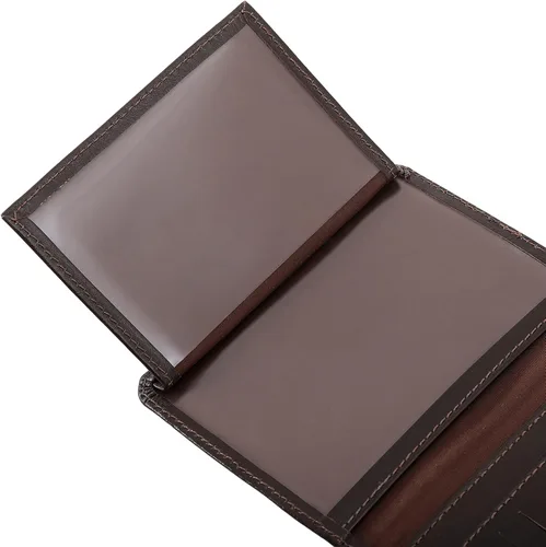 Vista 7 de Cartera delgada de piel minimalista con bolsillo frontal con bloqueo RFID tamaño pequeño 620, Café