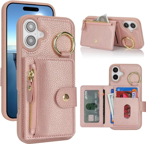 Vista 66 de Funda para iPhone 14 Plus con tarjetero, color negro Funda con cremallera y ranura para mujer y hombre