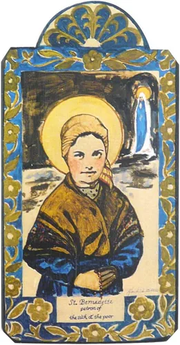 Vista 2 de Modern Artisans Placa Retablo hecha a mano de Santa Bernardita, patrón de enfermos y pobres, 3.5 x 6.5 pulgadas