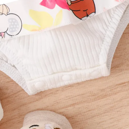 Vista 5 de Mameluco para bebé recién nacido, con estampado de letras y lazo, estampado floral, para niña de 0 a 18 meses