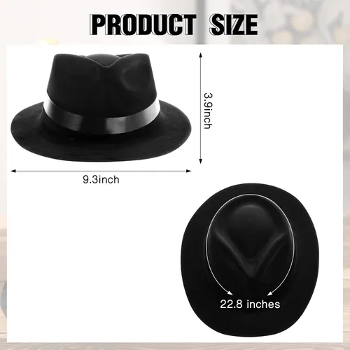 Vista 3 de Sureio Sombrero de gángster de 12 piezas, sombreros de plástico para caballeros, sombreros de disfraz de gángster para hombres, mujeres, niños